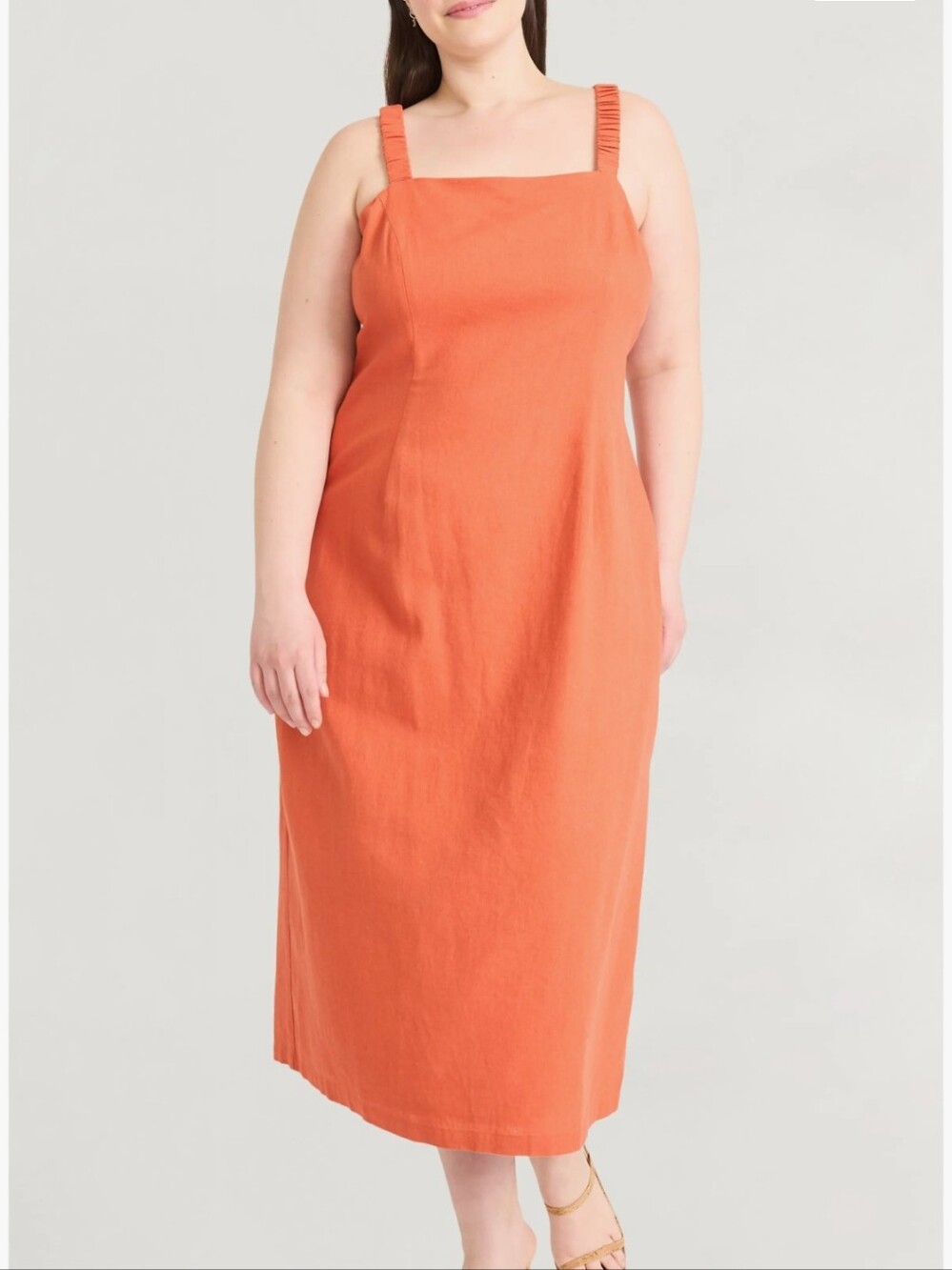 The Good Journey Linen Blend Midi Dress Warm In Burnt Orange Size 3X NWT